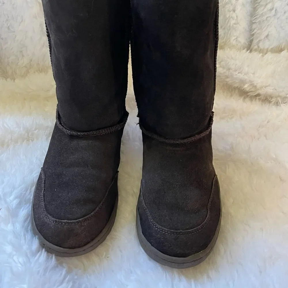 BearPaw dark brown leather side boots with sheep skin / wool fur lining …